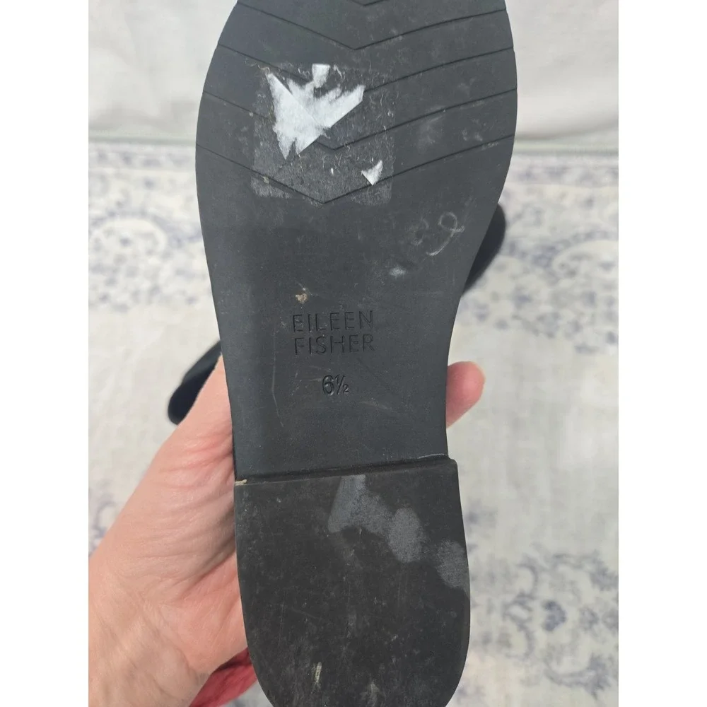EILEEN FISHER DEPAN Leather Loafer Black Women's 6.5 Elastic Slip On Flat